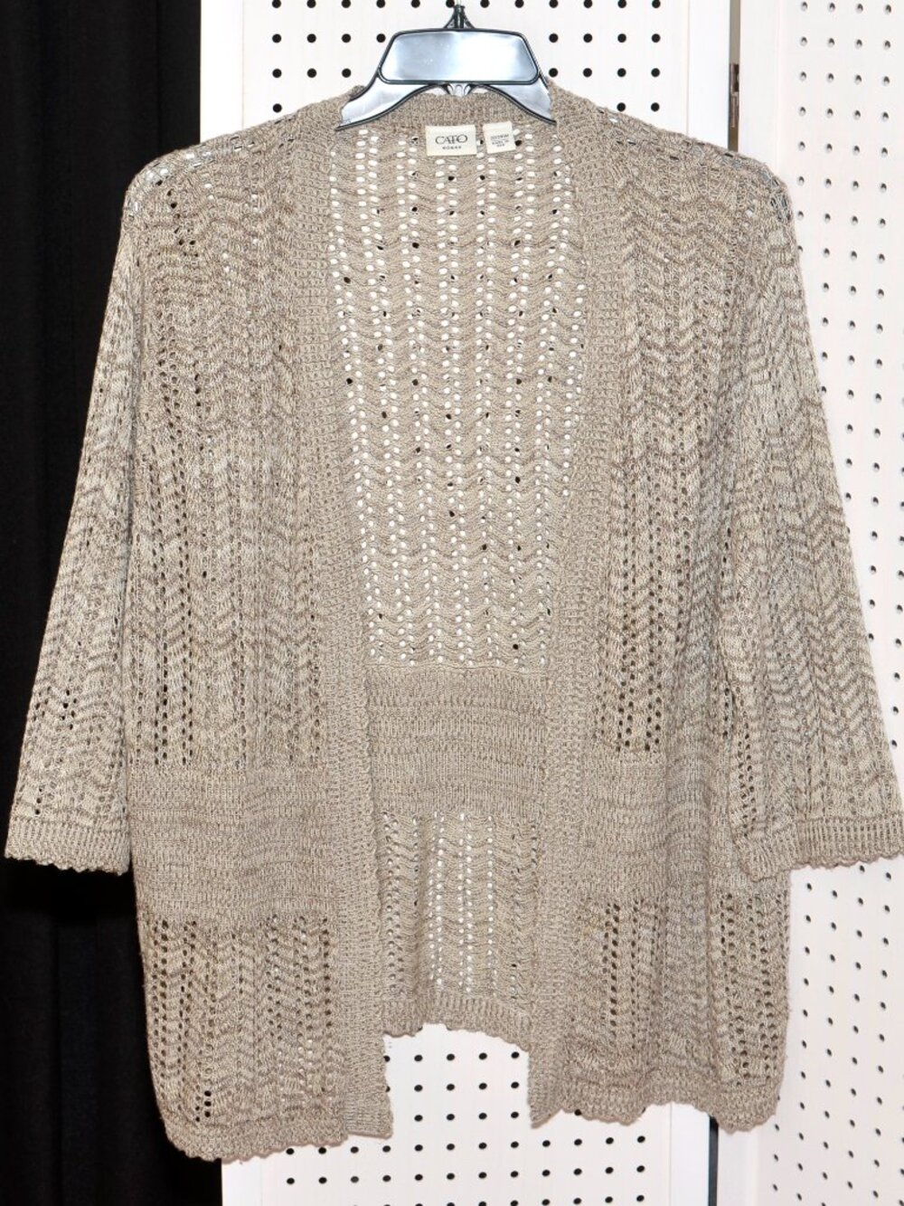 Plus Size 22/24 Cato Open Front Pointelle Knit Cardigan Sweater Neutral Earthy